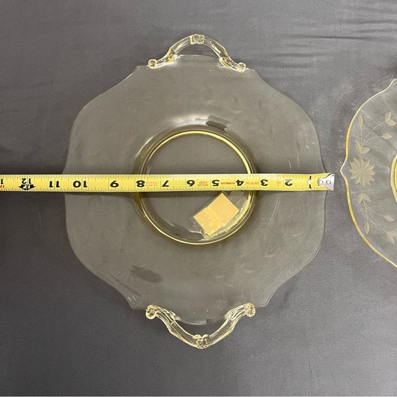 Set Of 2 1930’s Lancaster Glass Yellow Depression Glass Serving Trays - Picture 9 of 12